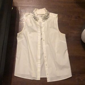 JCrew White blouse with jeweled collar